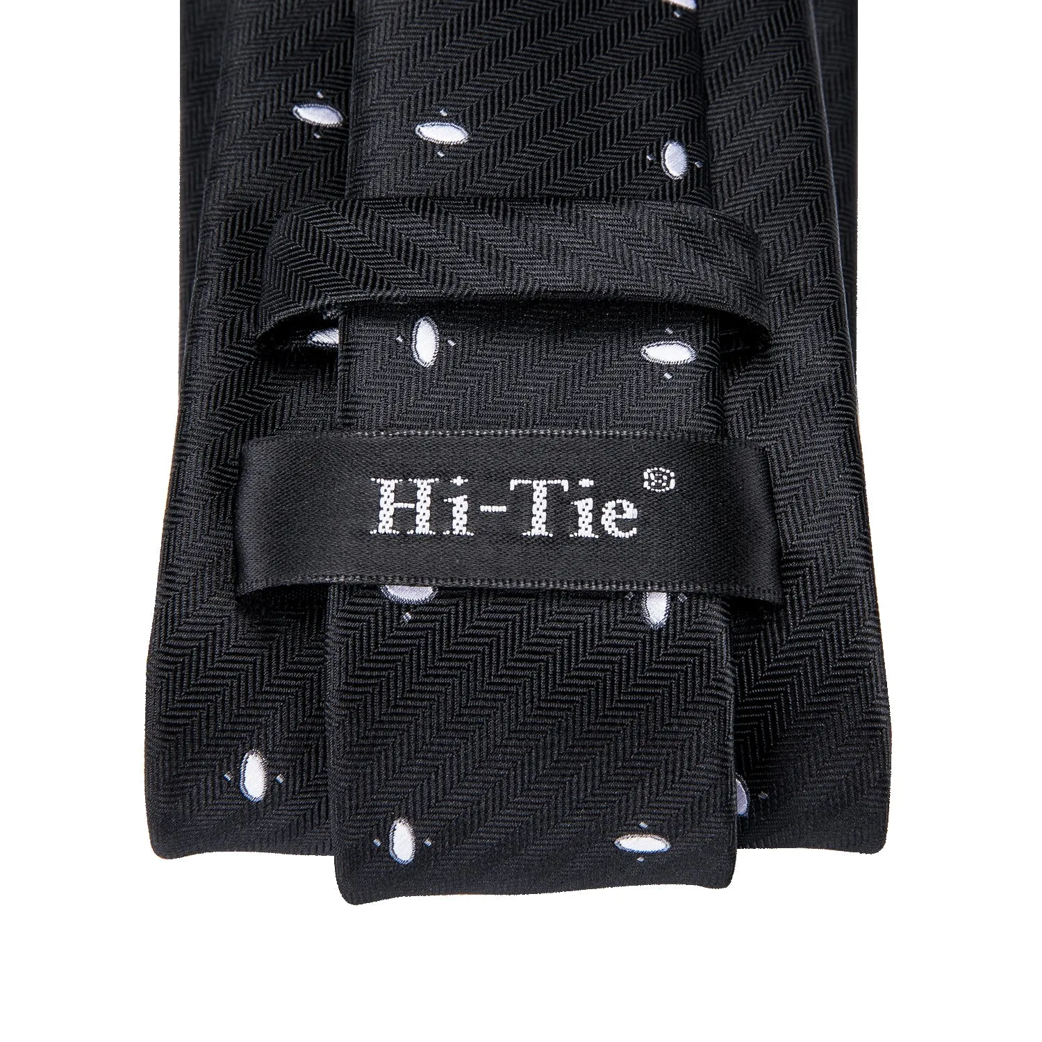 Hi-Tie Black White Polka Dot Necktie Pocket Square Cufflinks Sets