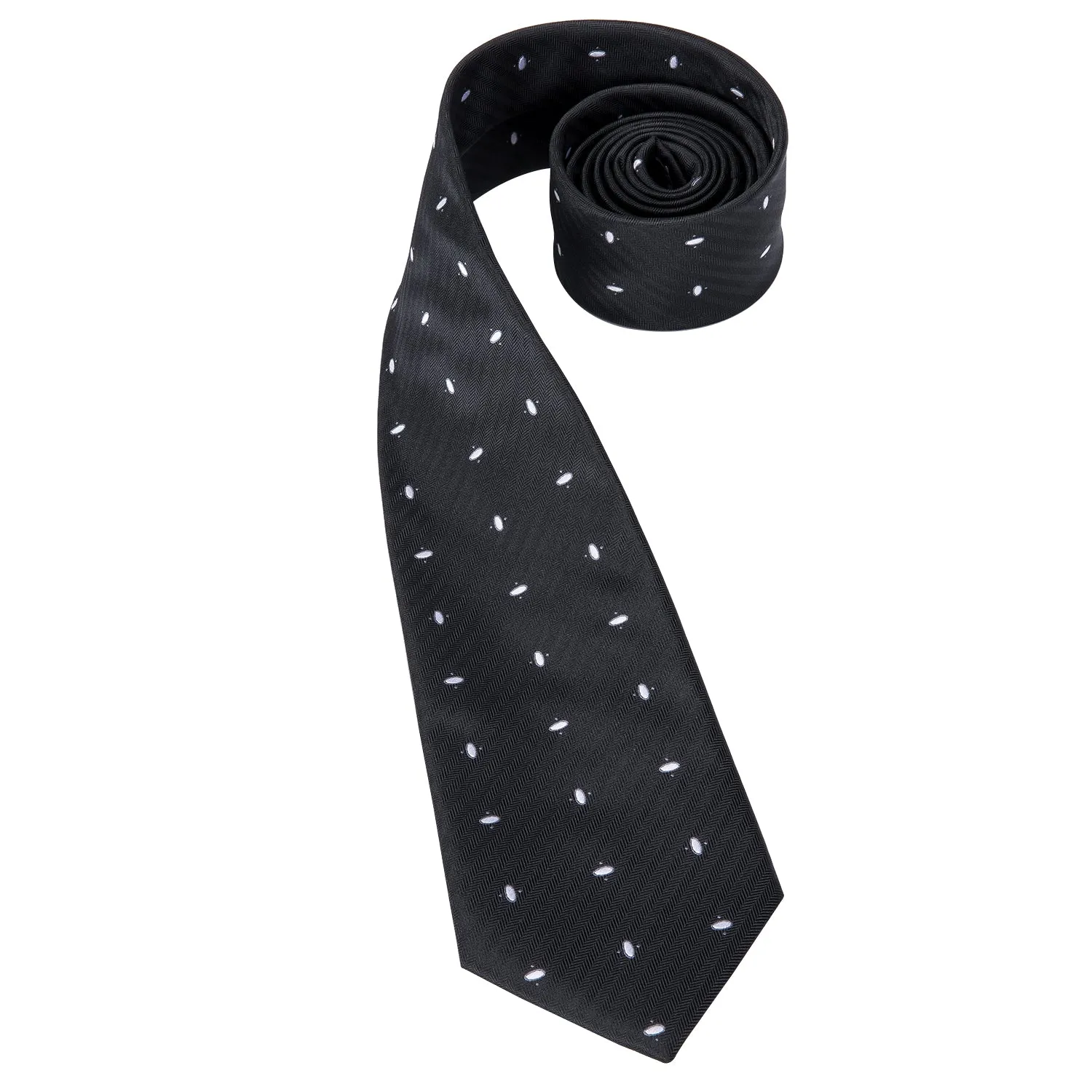 Hi-Tie Black White Polka Dot Necktie Pocket Square Cufflinks Sets