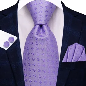 Hi-Tie Dark Orchid Purple Tie Novelty Mens Necktie Hanky Cufflinks Set