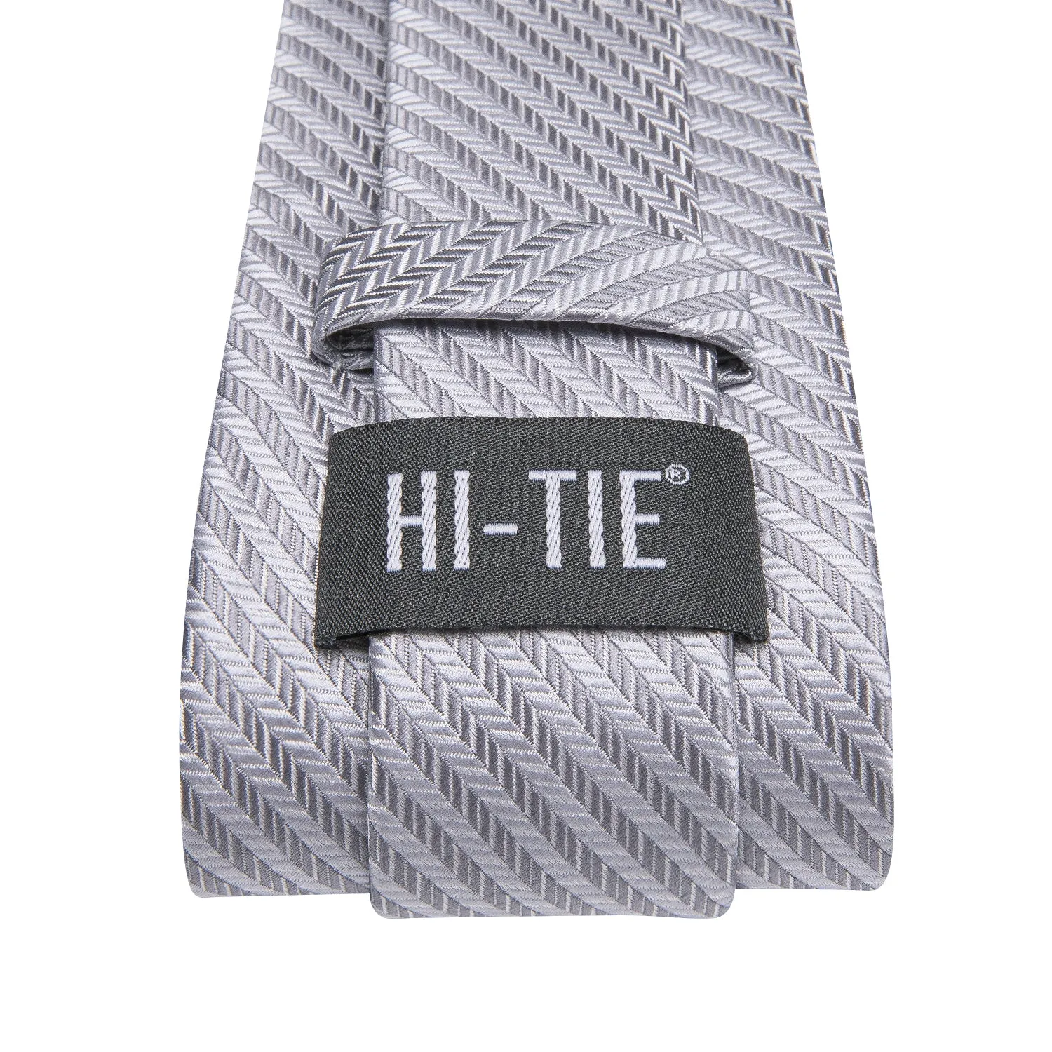 Hi-Tie Light Grey Necktie Striped Silk Tie Pocket Square Cufflinks Set