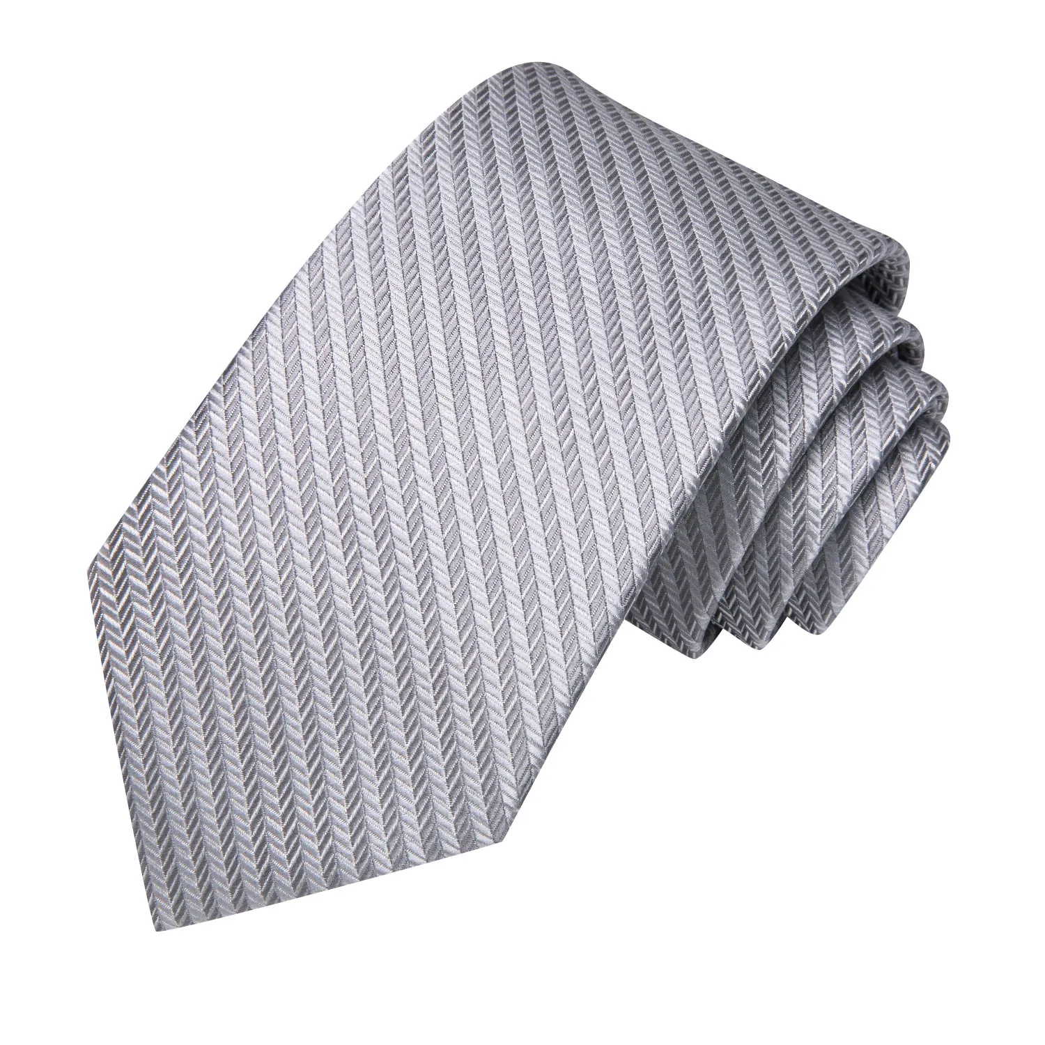 Hi-Tie Light Grey Necktie Striped Silk Tie Pocket Square Cufflinks Set