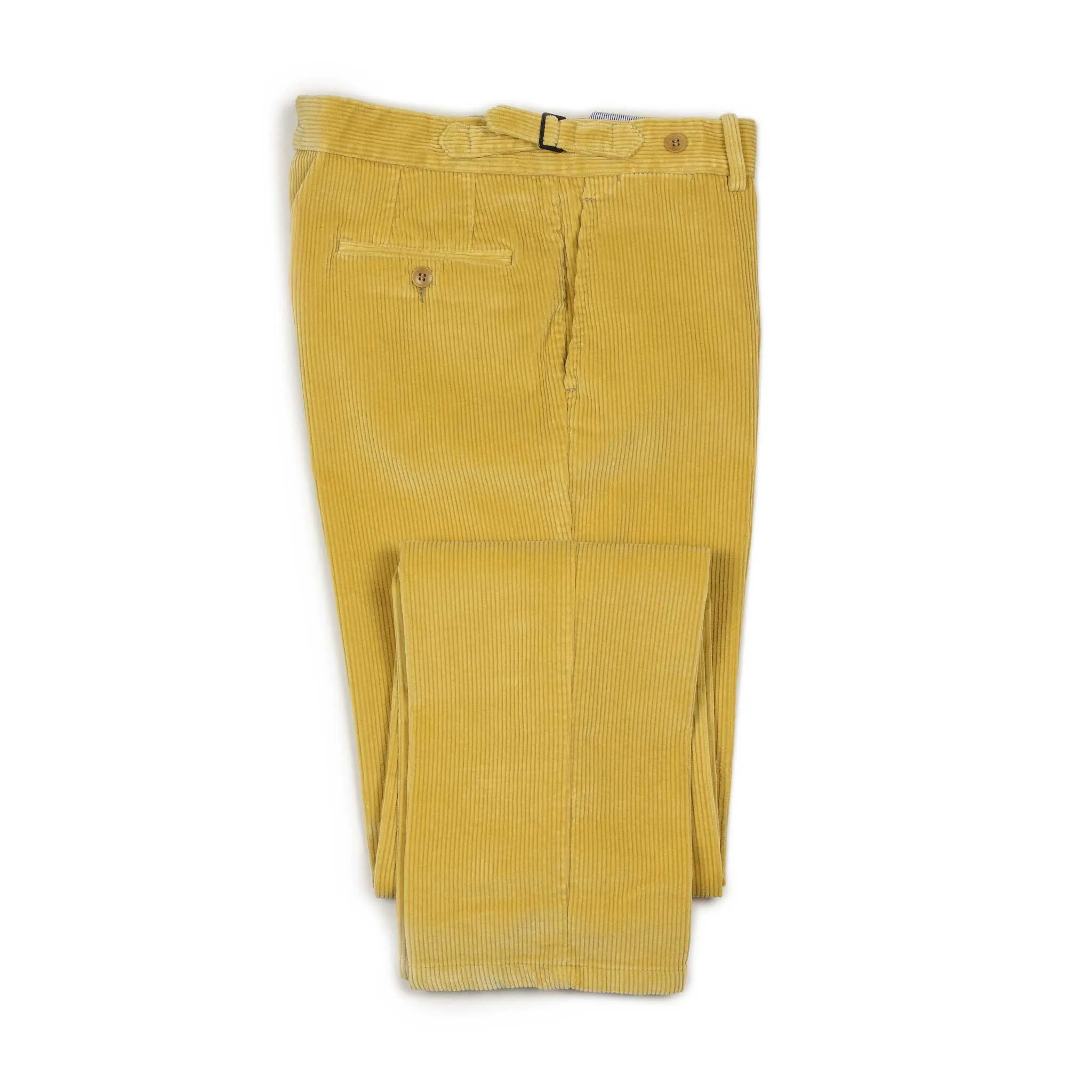 Higher-rise side tab trousers in maize Brisbane Moss cotton corduroy