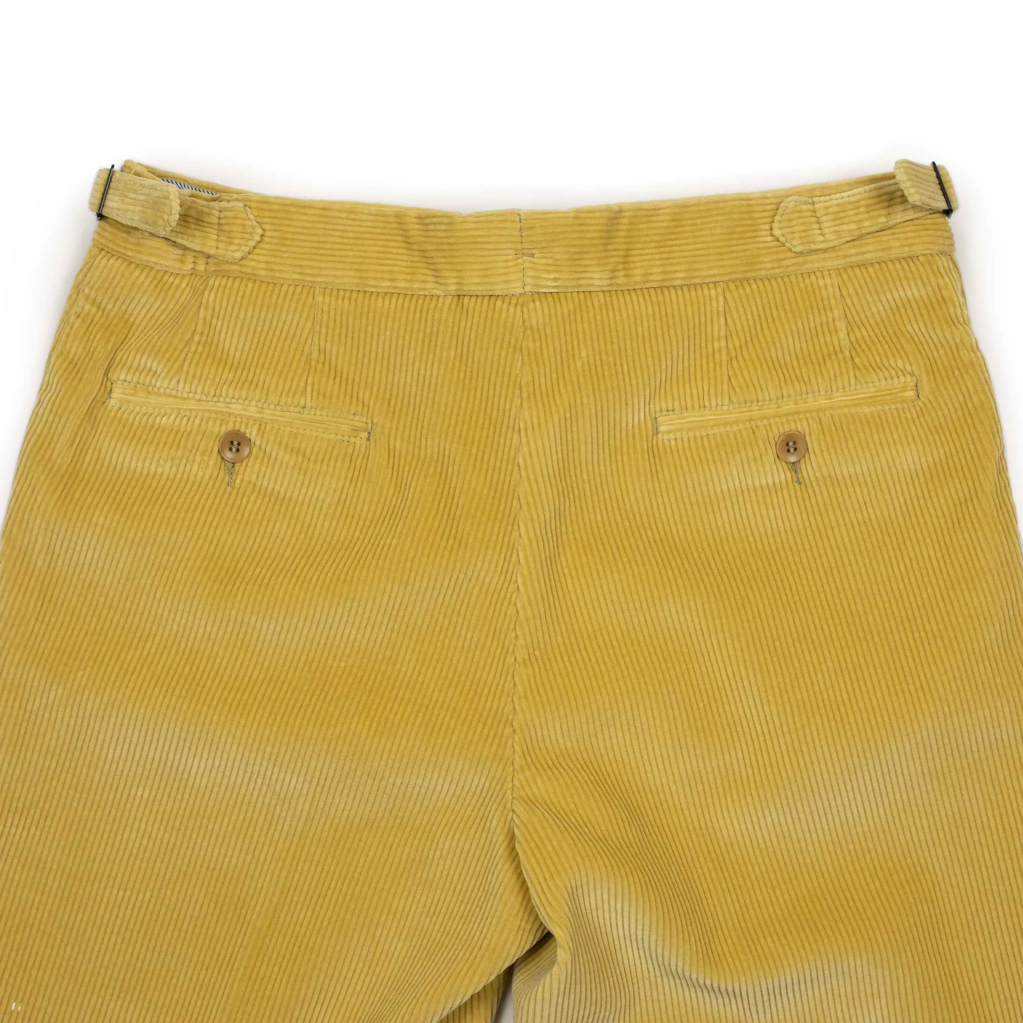 Higher-rise side tab trousers in maize Brisbane Moss cotton corduroy