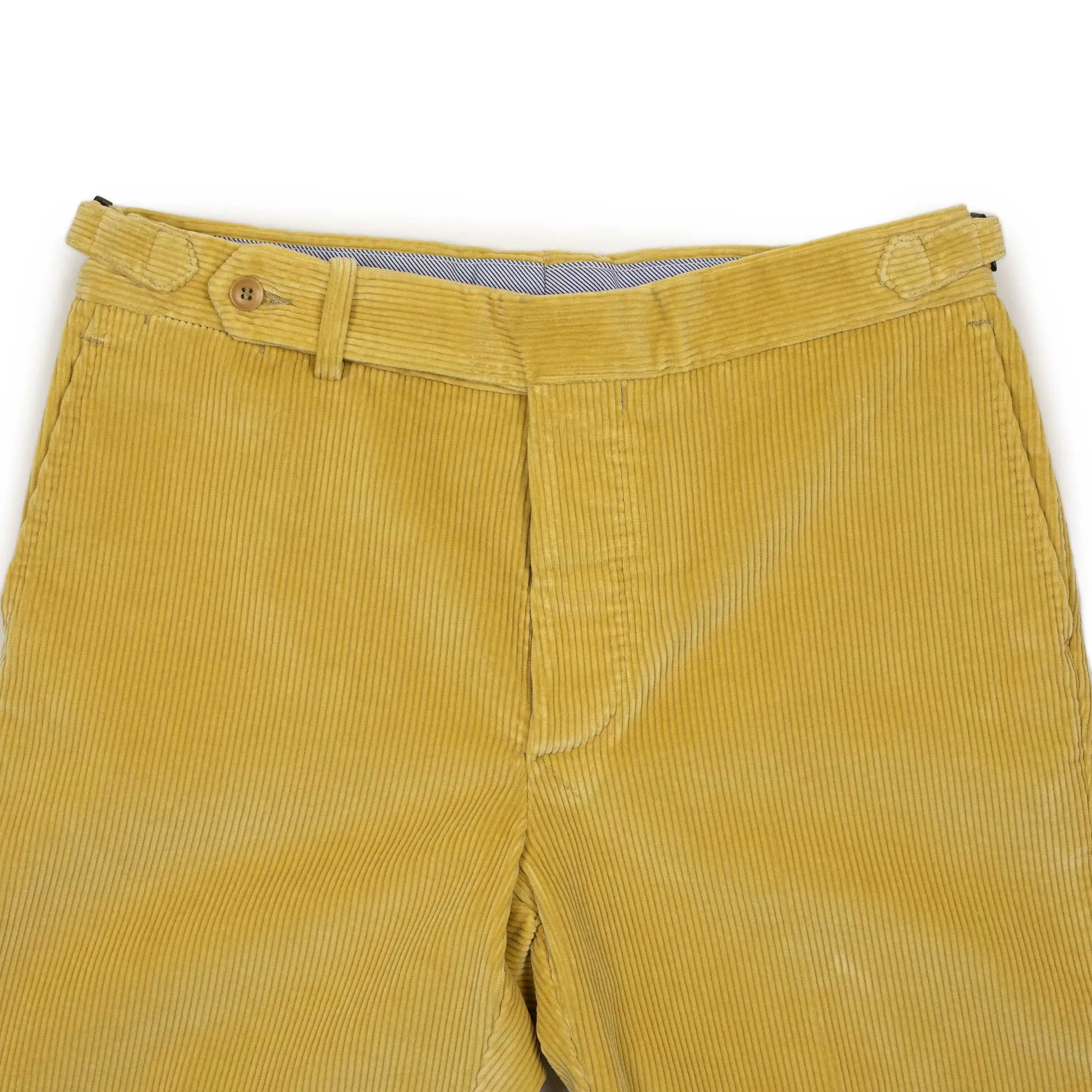 Higher-rise side tab trousers in maize Brisbane Moss cotton corduroy