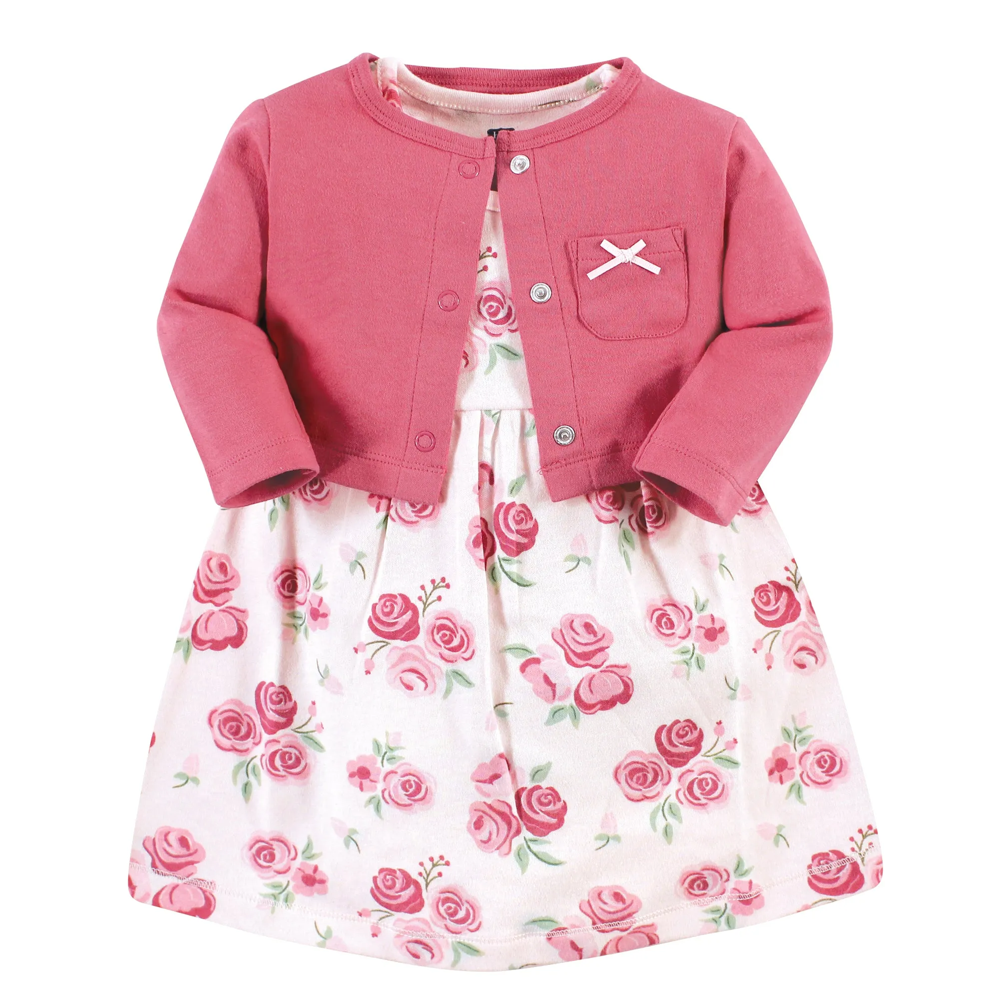 Hudson Baby Cotton Dress and Cardigan Set, Blush Rose