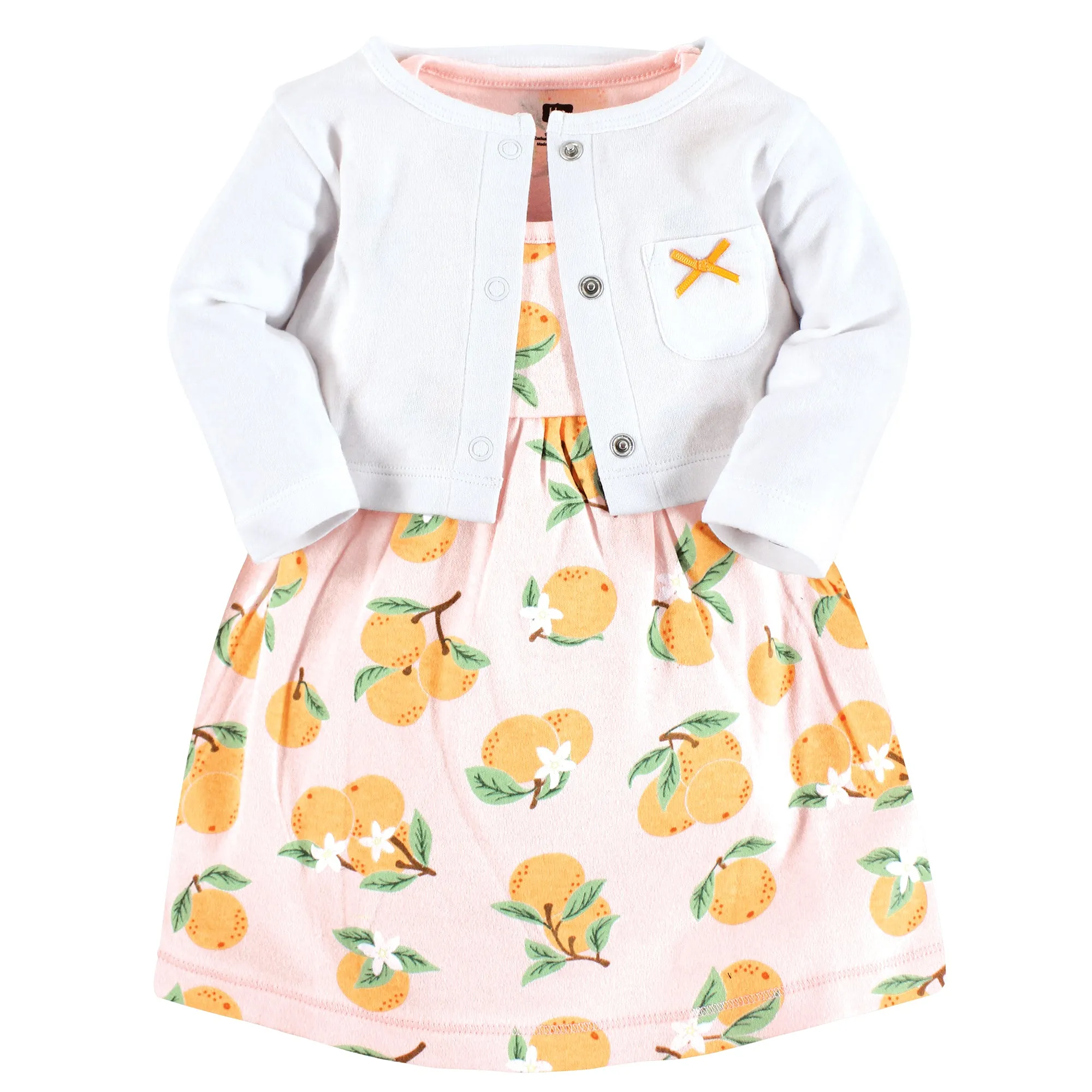 Hudson Baby Cotton Dress and Cardigan Set, Citrus Orange