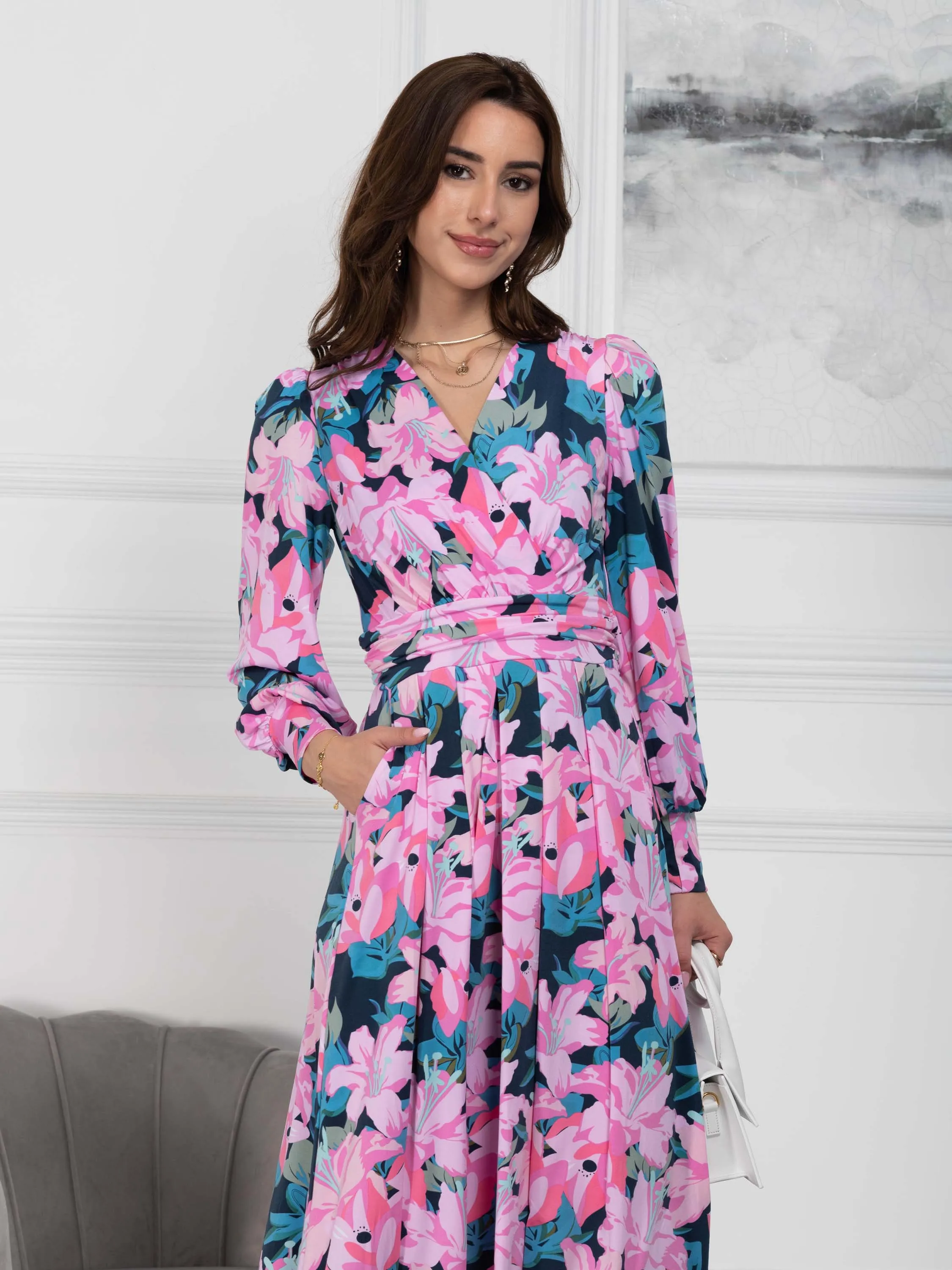 Jolie Moi Allyn Long Sleeved Maxi Dress, Floral Multi