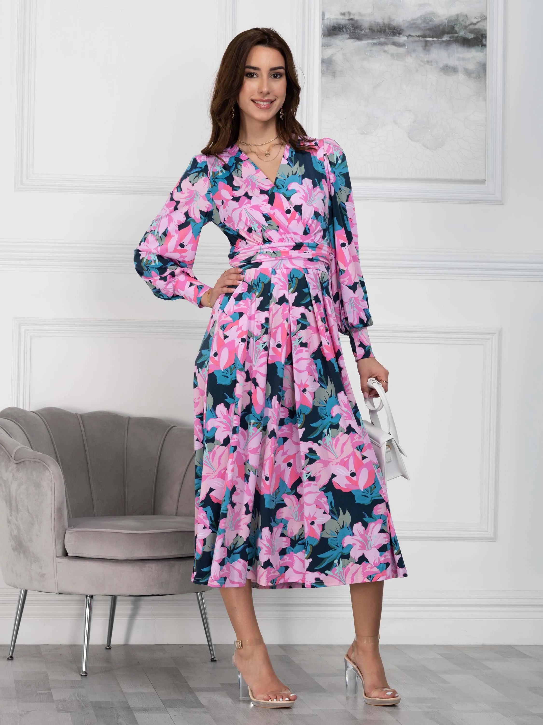 Jolie Moi Allyn Long Sleeved Maxi Dress, Floral Multi