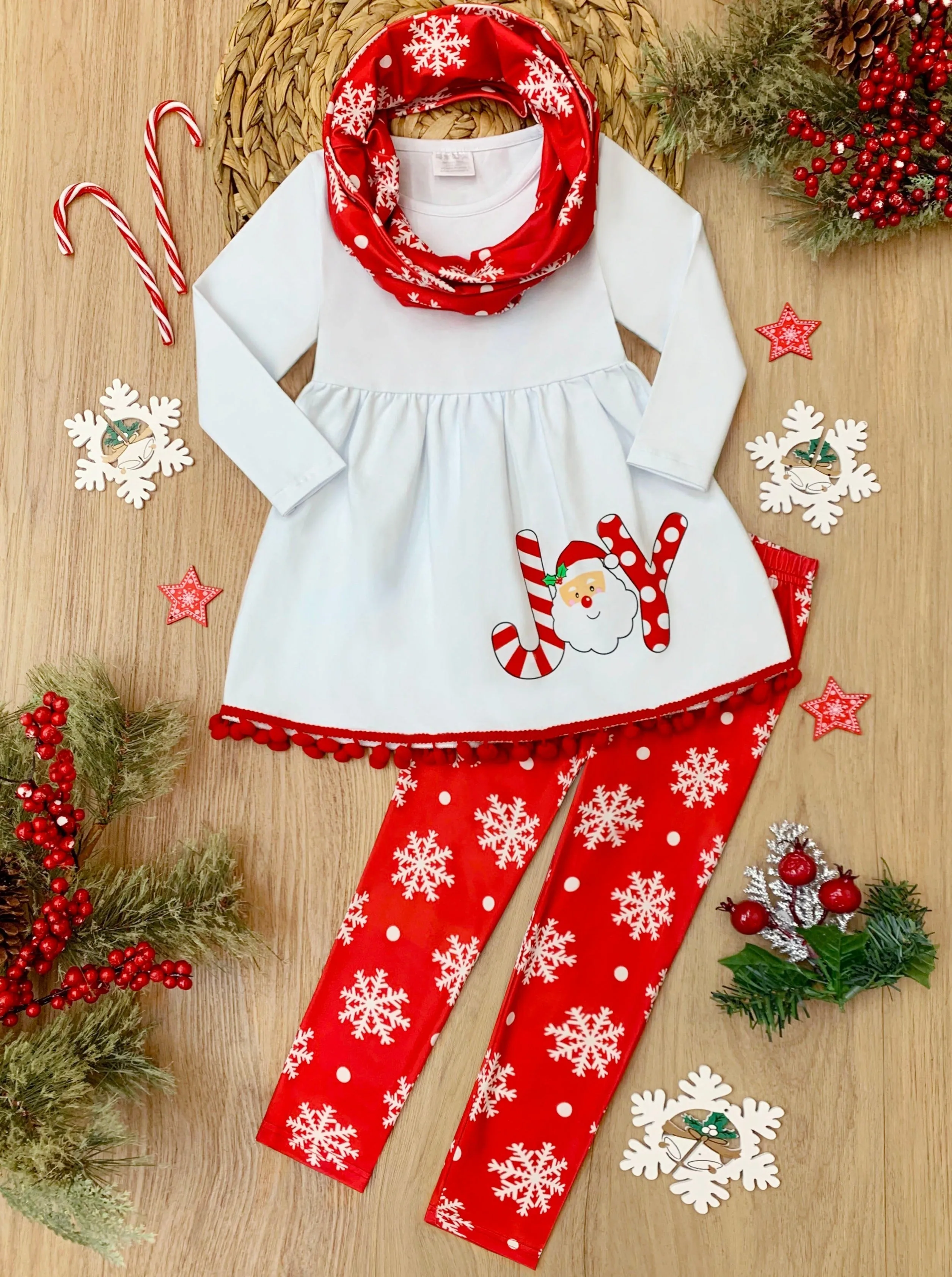 Joyful Days Tunic, Leggings, And Scarf Christmas Set