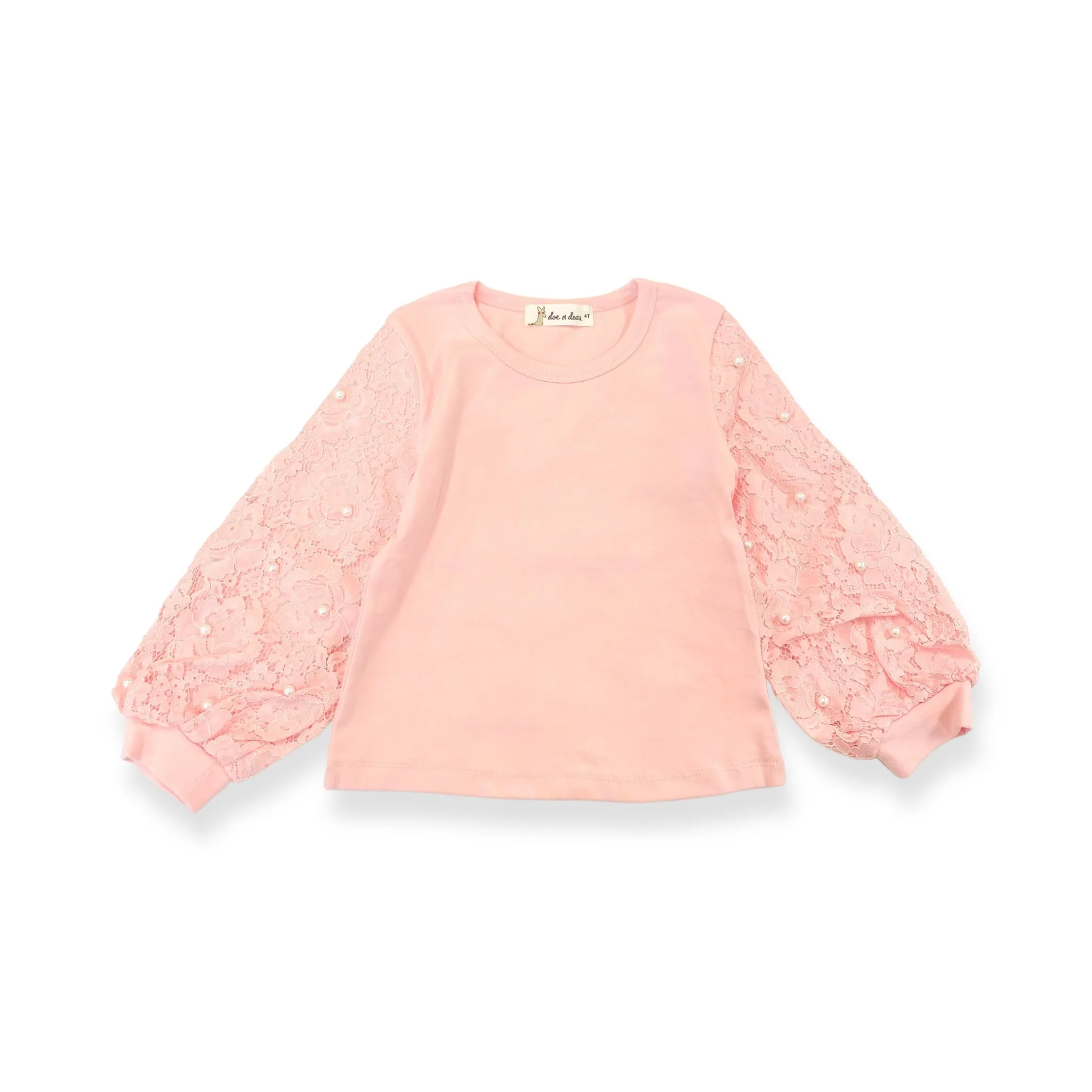 Lace & Pearl Accents Top - Pink