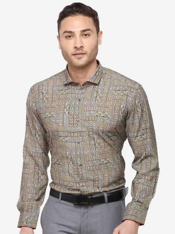 Lime Green Printed Slim Fit Party Wear Shirt | JB Studio