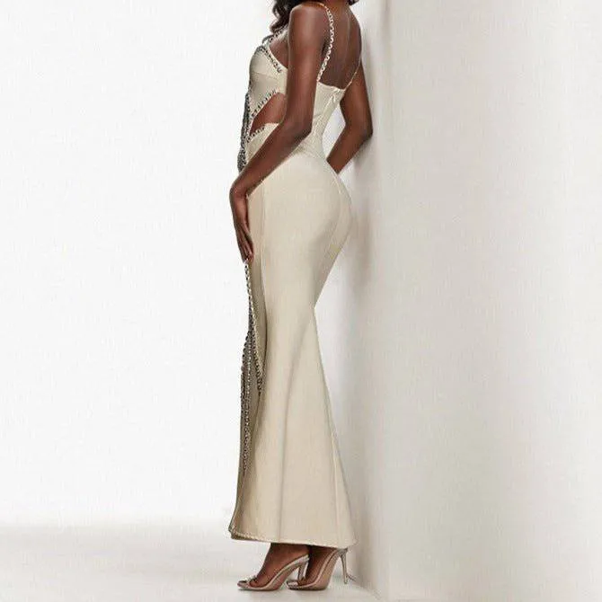 Martha  Spaghetti Strap Cut Out Diamond Embellished Maxi Dress