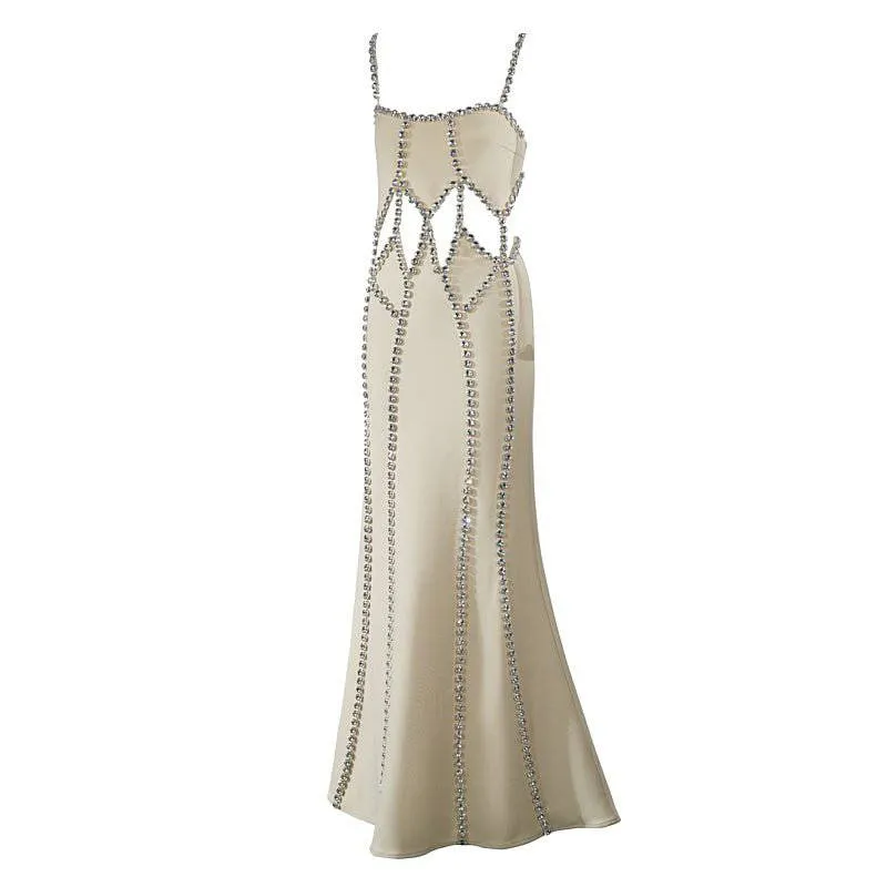 Martha  Spaghetti Strap Cut Out Diamond Embellished Maxi Dress