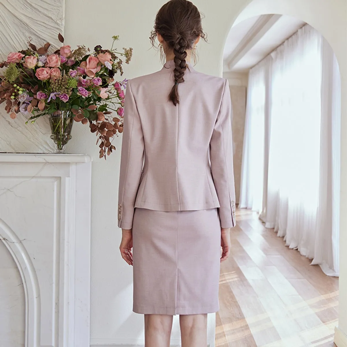 Matching Dress and Blazer Set in Pink