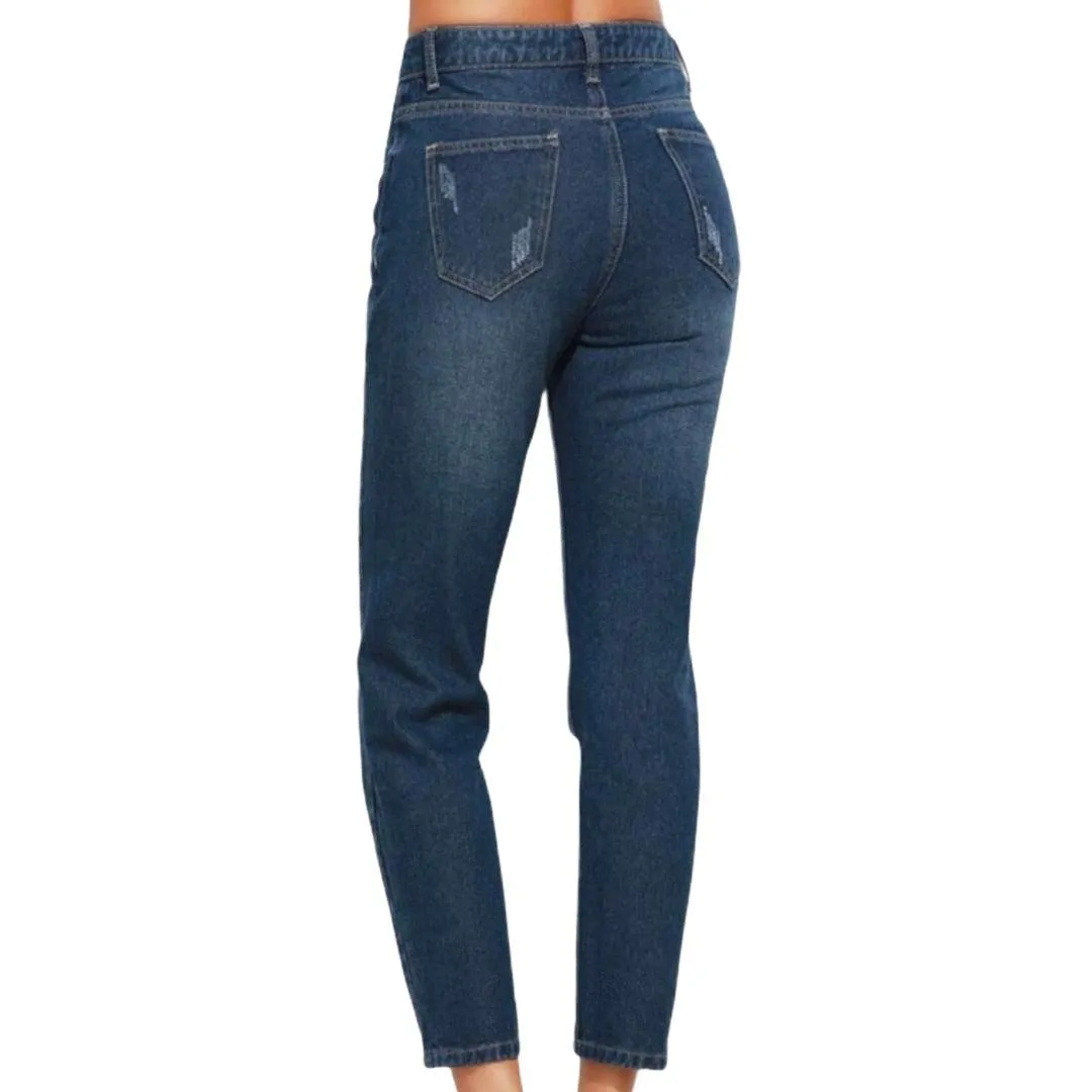 Mid Rise Distressed Cropped Jeans