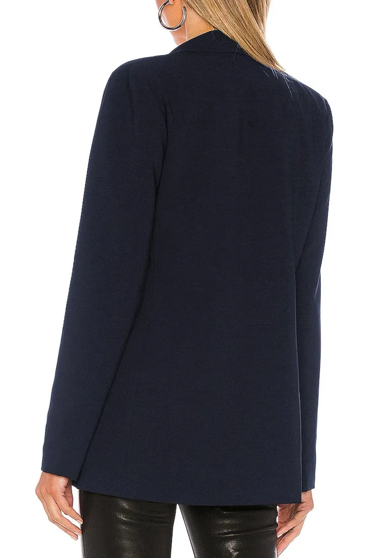 Navy Blue Lapel Patch Pockets Boyfriend Blazer