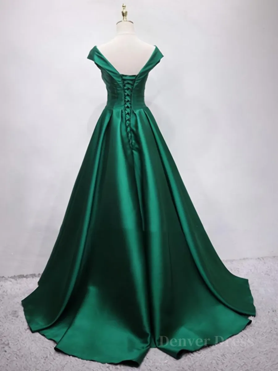 Off the Shoulder Green Long Prom Dress with Corset Back Off Shoulder Long Green Formal Evening Dresses