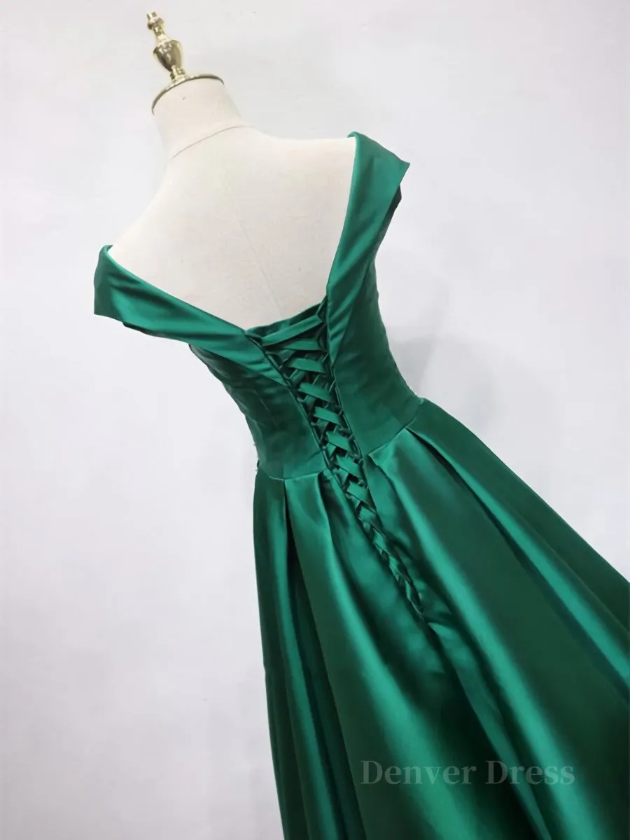 Off the Shoulder Green Long Prom Dress with Corset Back Off Shoulder Long Green Formal Evening Dresses