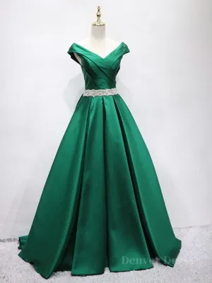 Off the Shoulder Green Long Prom Dress with Corset Back Off Shoulder Long Green Formal Evening Dresses