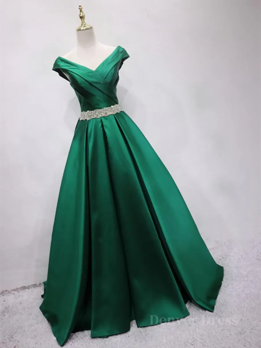 Off the Shoulder Green Long Prom Dress with Corset Back Off Shoulder Long Green Formal Evening Dresses