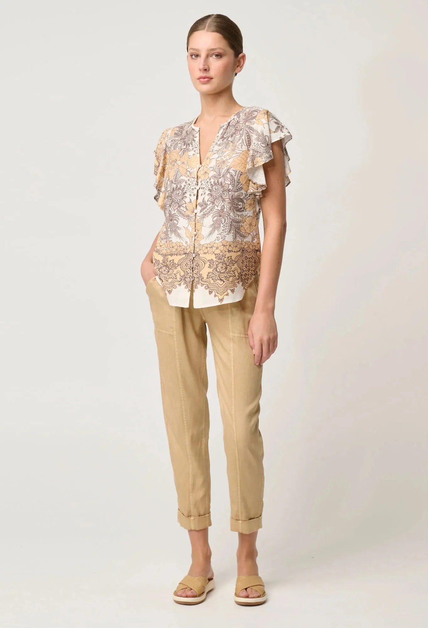 ONCE WAS NOVIA LINEN VISCOSE TOP IN GOLDEN MALLOW