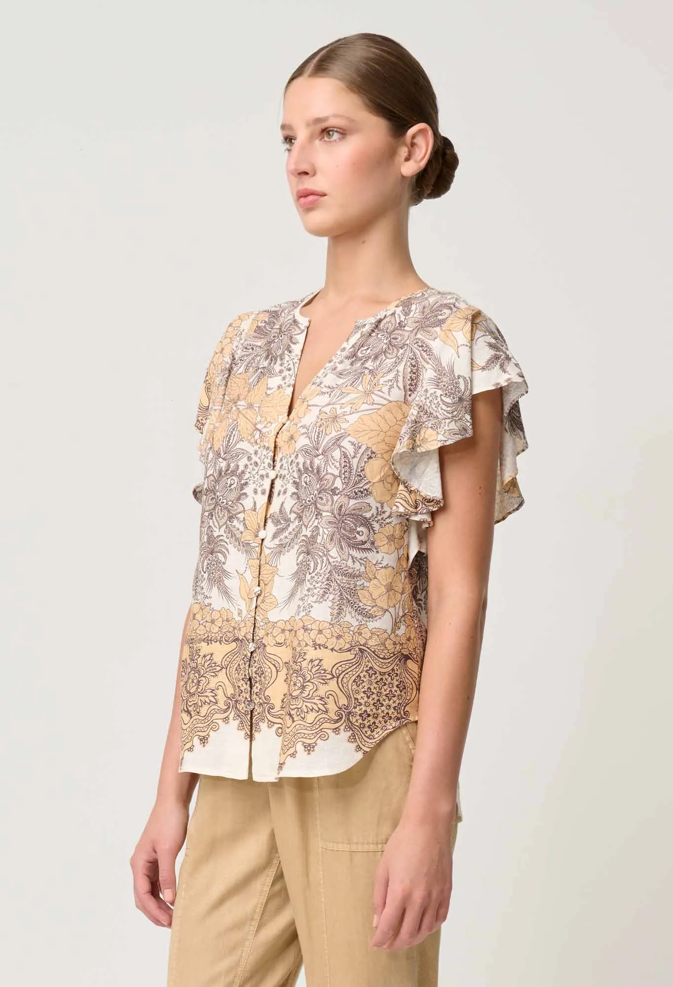 ONCE WAS NOVIA LINEN VISCOSE TOP IN GOLDEN MALLOW