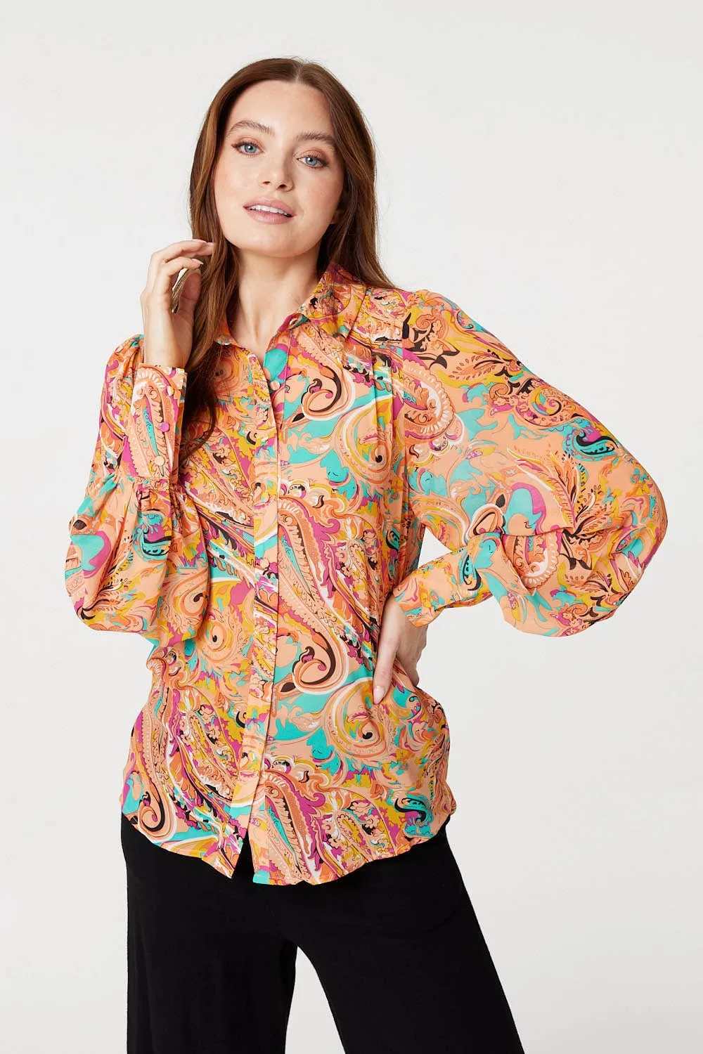 Paisley Long Puff Sleeve Blouse