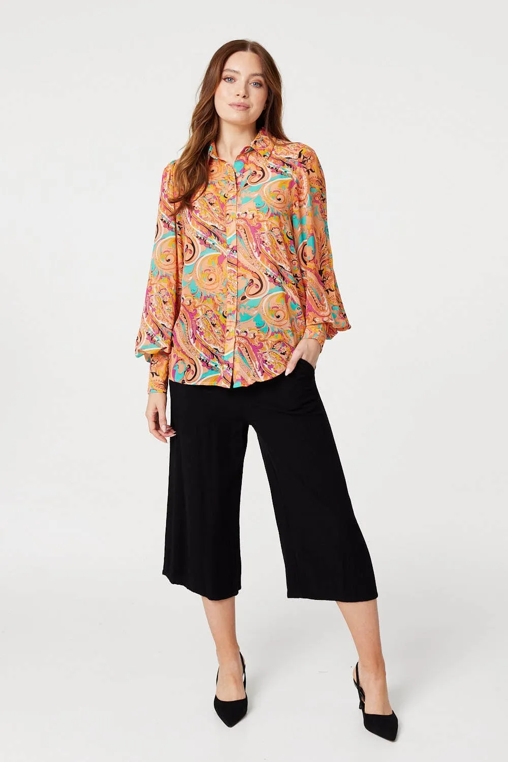 Paisley Long Puff Sleeve Blouse