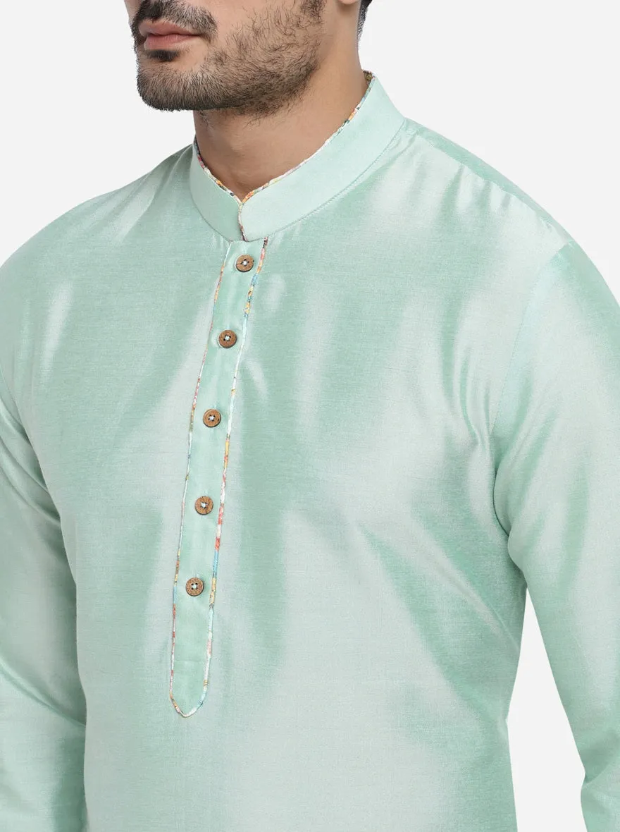 Pastel Green Kurta Set with Multicolour Bandhgala Jacket  | Azania