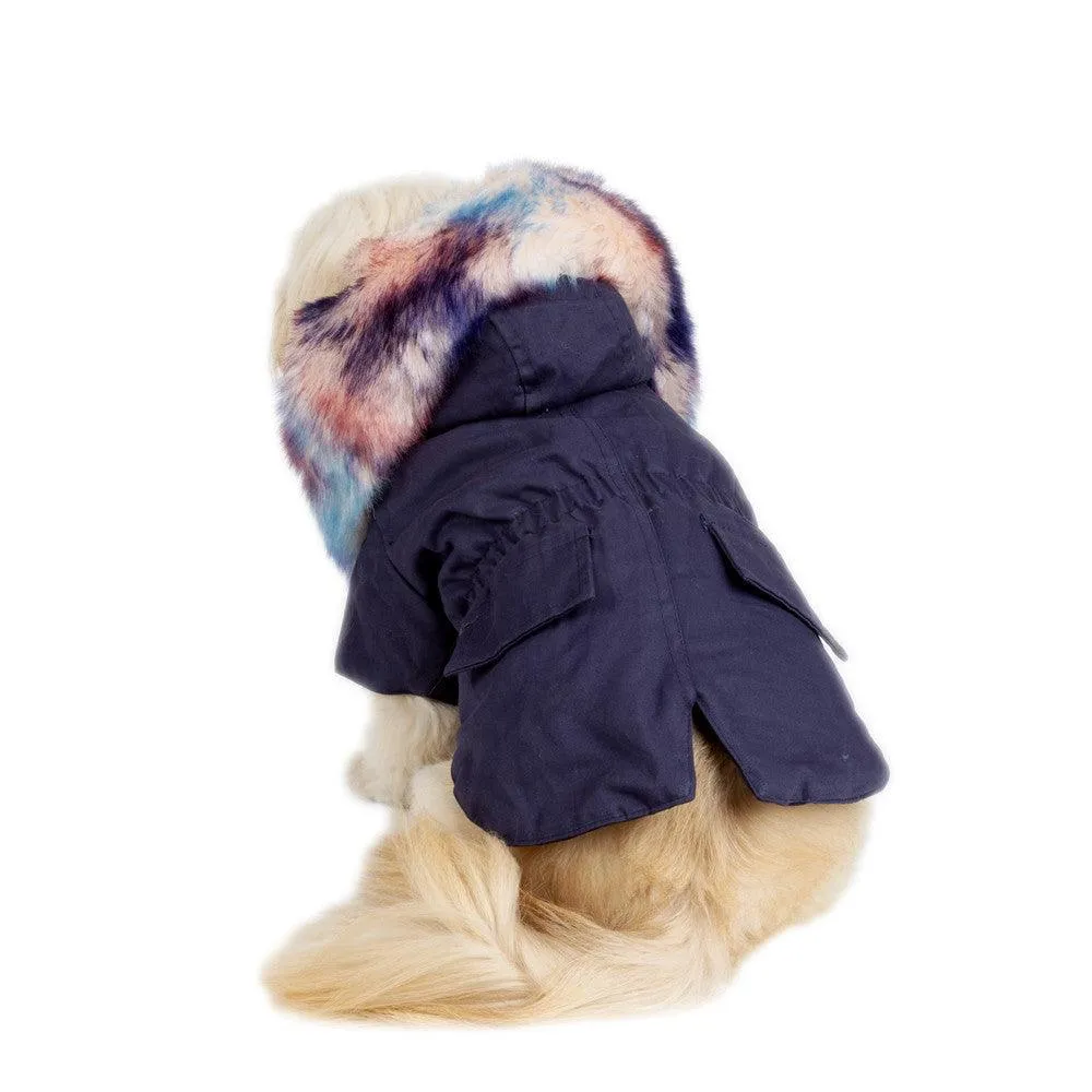 Pet Fur Collar Military Coat | Faux Fur Warm Dog Coat