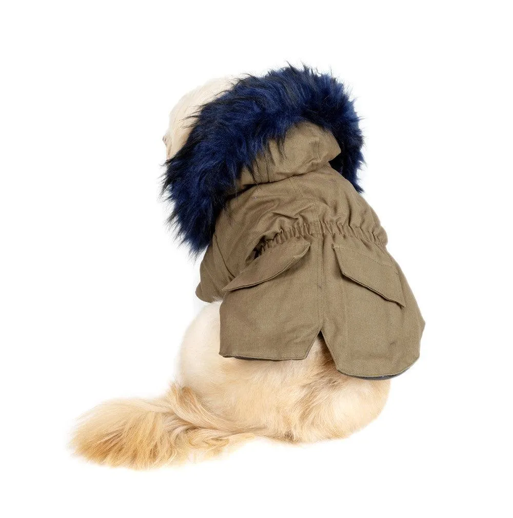 Pet Fur Collar Military Coat | Faux Fur Warm Dog Coat