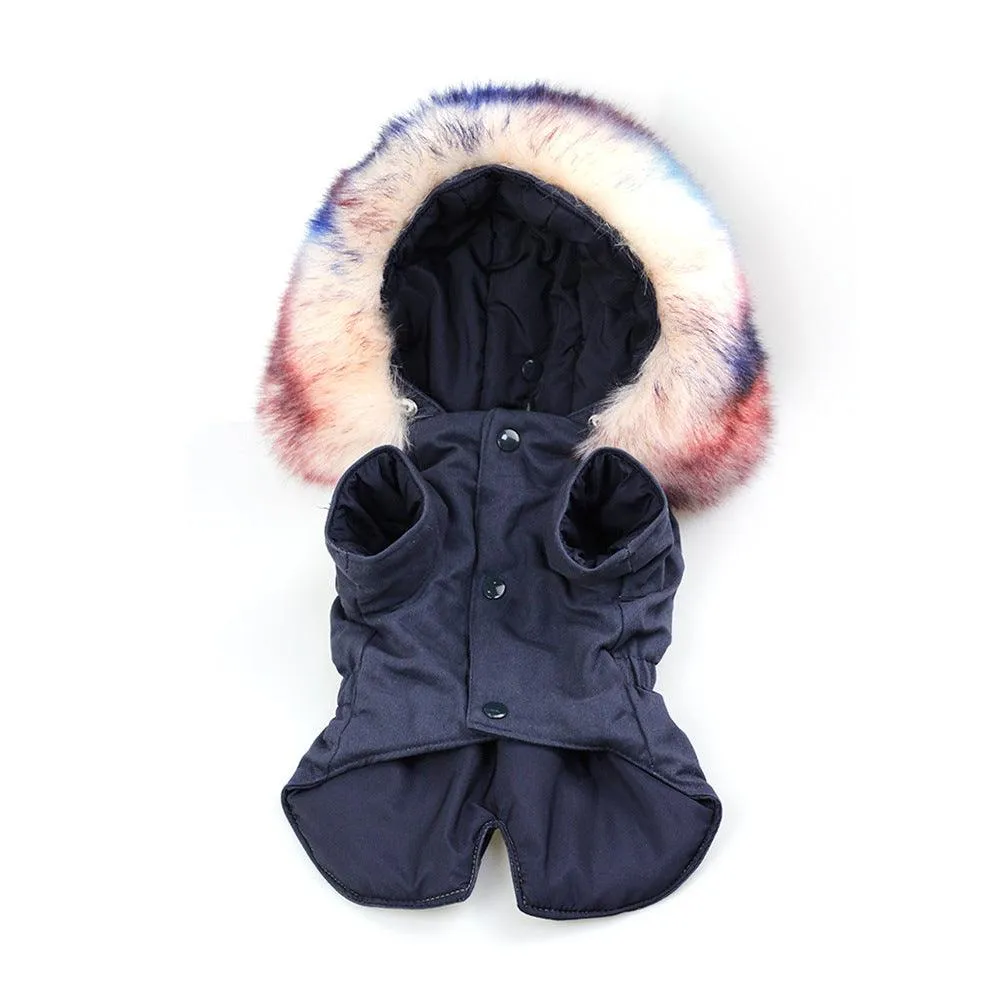 Pet Fur Collar Military Coat | Faux Fur Warm Dog Coat