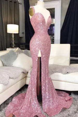 Pink Sweetheart Sequin Mermaid Long Prom Dress Pink Evening Dress