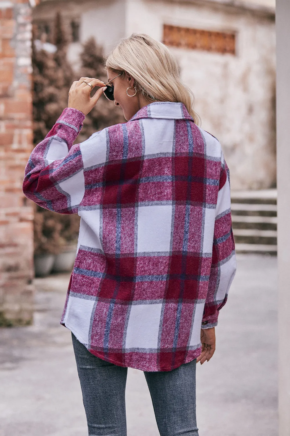 Plaid Long Sleeve Shirt Jacket with Pockets