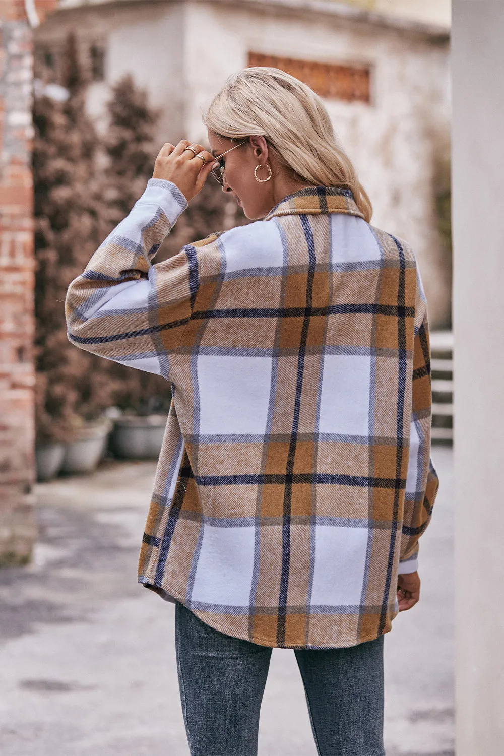 Plaid Long Sleeve Shirt Jacket with Pockets