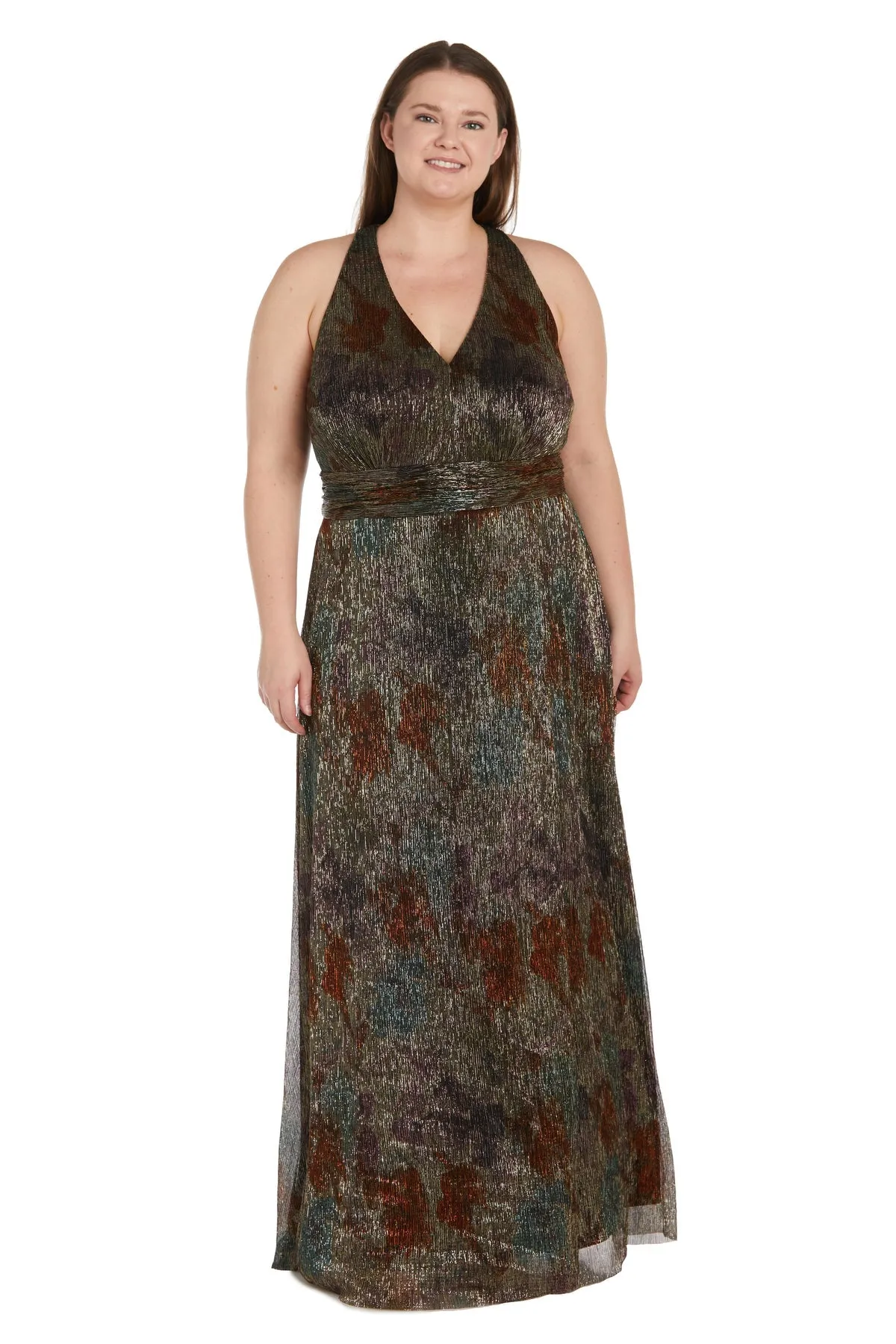 Plus Size Long Printed Women's Metallic Evening Gown