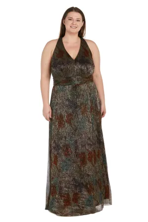 Plus Size Long Printed Women's Metallic Evening Gown