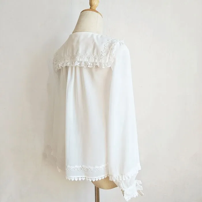 Pointed Collar Chiffon Blouse Long Sleeve Lolita Top