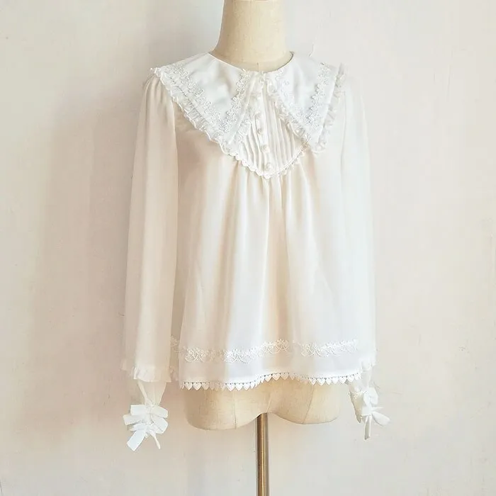 Pointed Collar Chiffon Blouse Long Sleeve Lolita Top