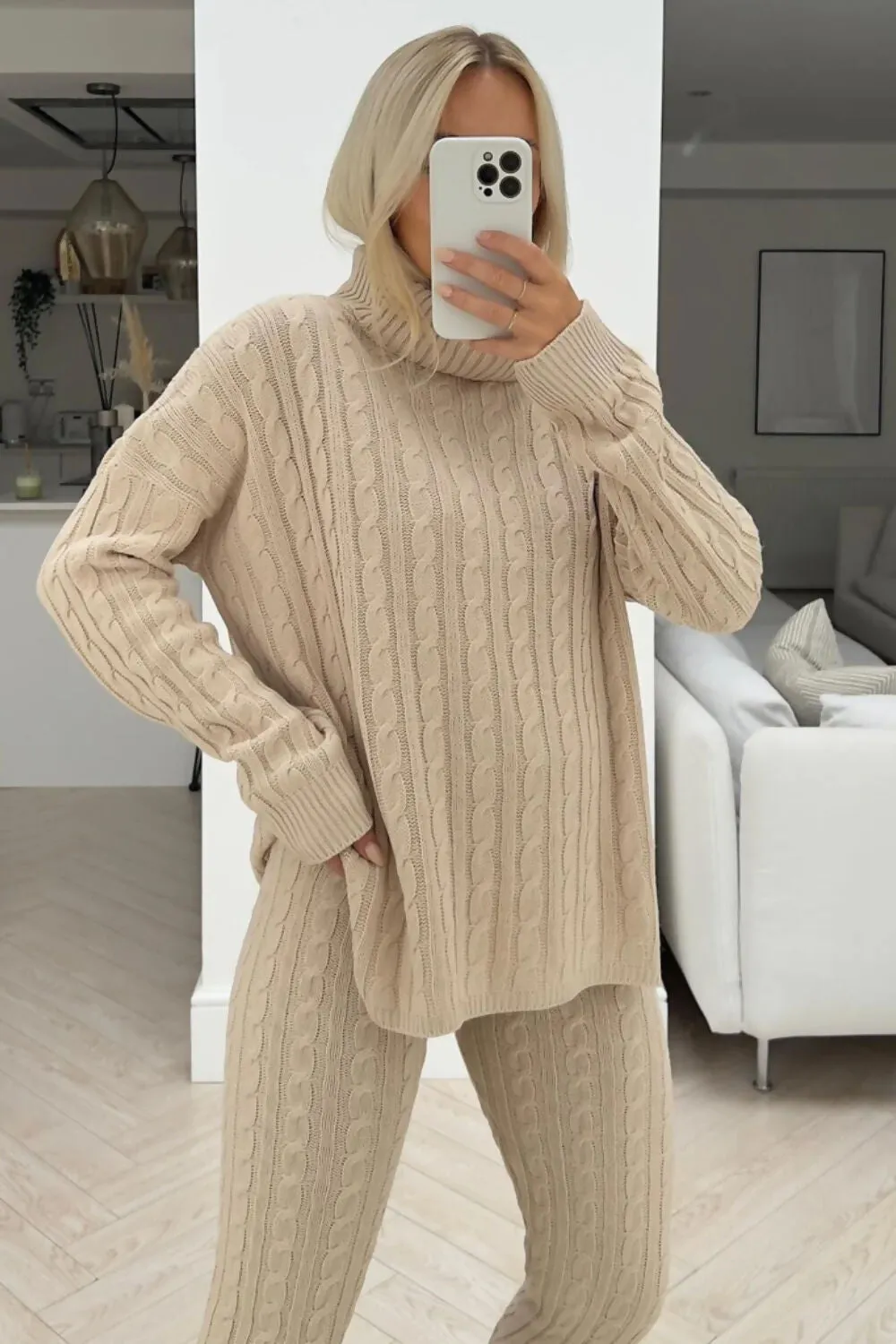 Roll Neck Cable Knit Lounge Set