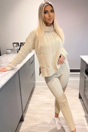 Roll Neck Cable Knit Lounge Set