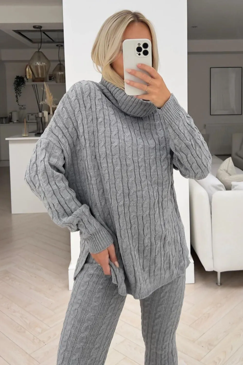 Roll Neck Cable Knit Lounge Set