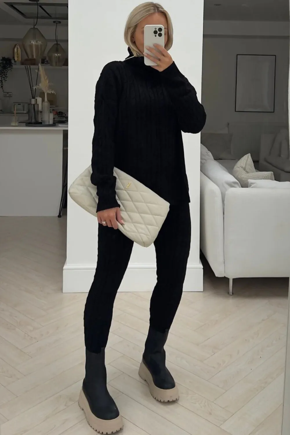 Roll Neck Cable Knit Lounge Set