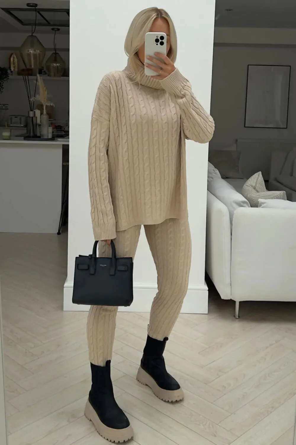 Roll Neck Cable Knit Lounge Set