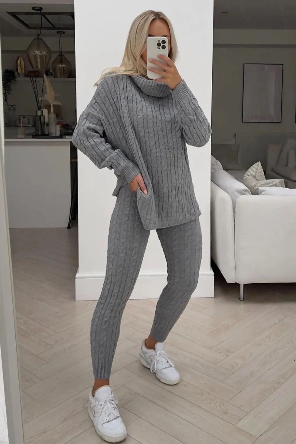 Roll Neck Cable Knit Lounge Set