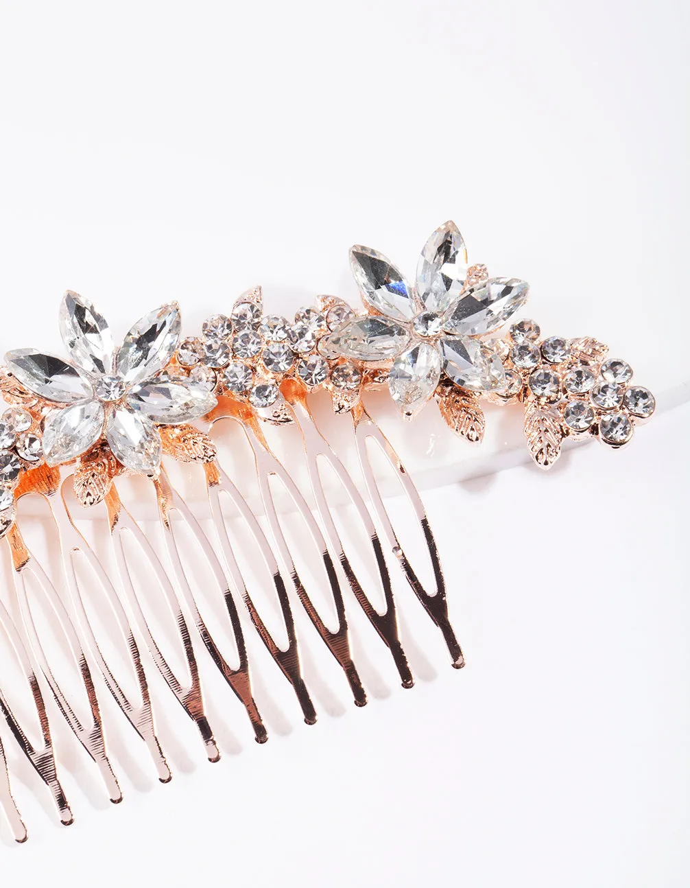 Rose Gold Diamante Flower Comb