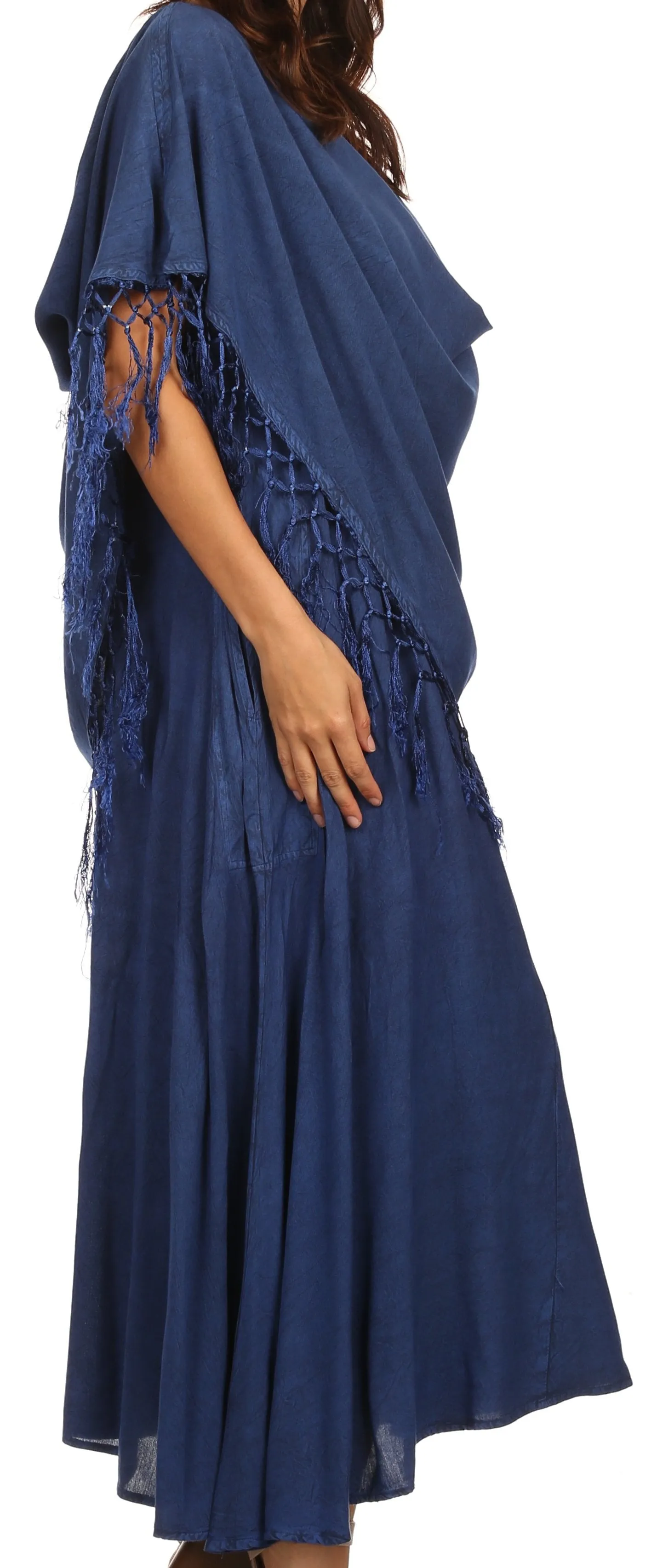 Sakkas Emma Relaxed Fit Scoop Neck Double Layered with Fringe Tank Dress