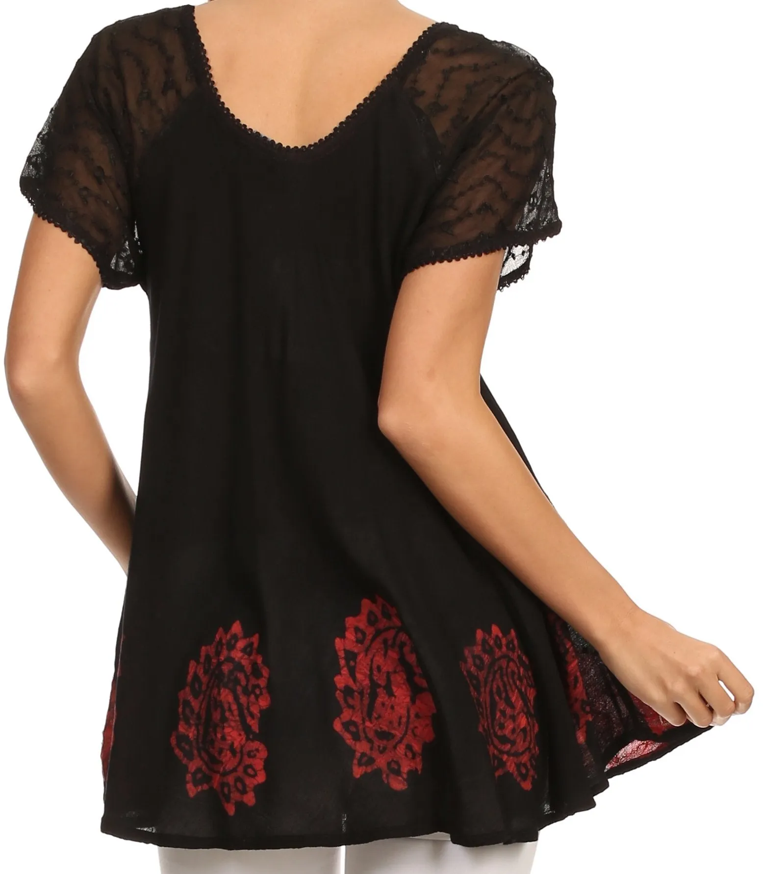 Sakkas Gina Relaxed Fit Embroidered Sheer Cap Sleeves Blouse