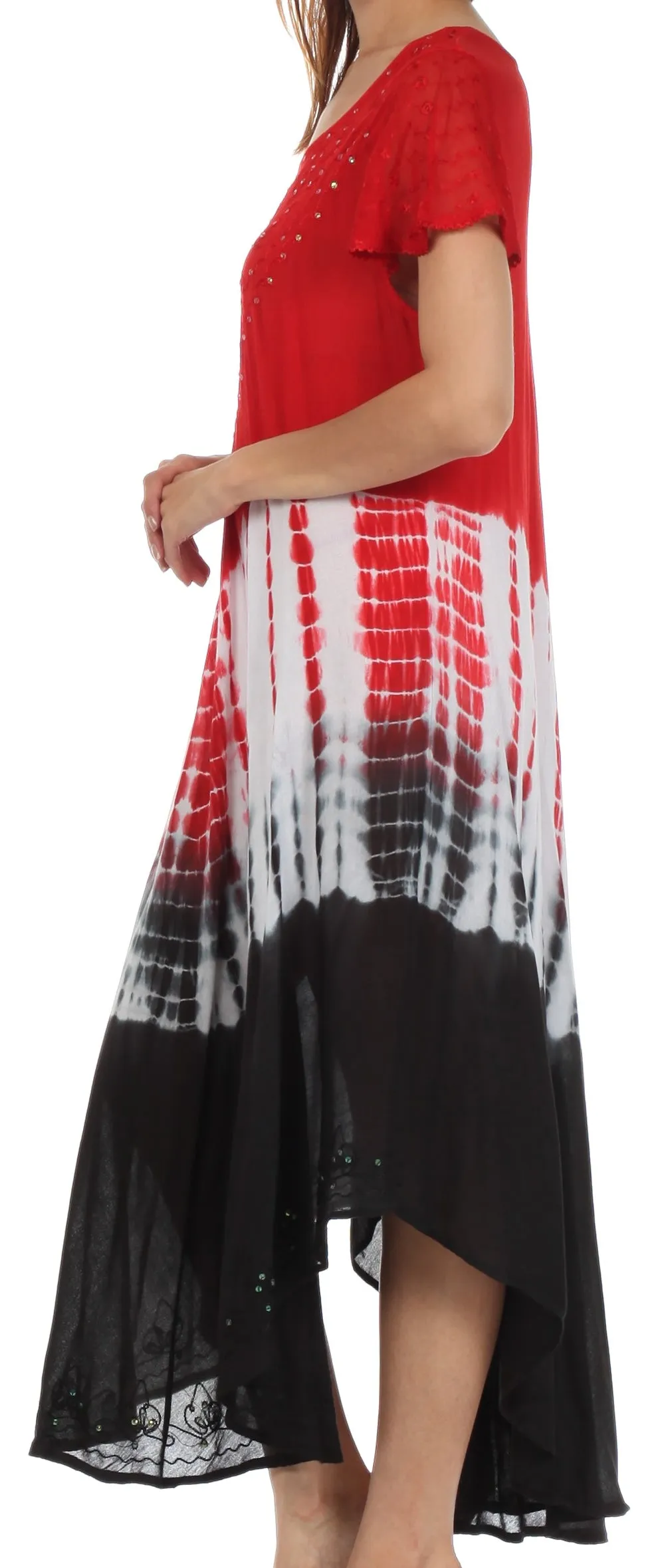 Sakkas Multi Color Tie Dye Cap Sleeve Caftan Dress / Cover Up