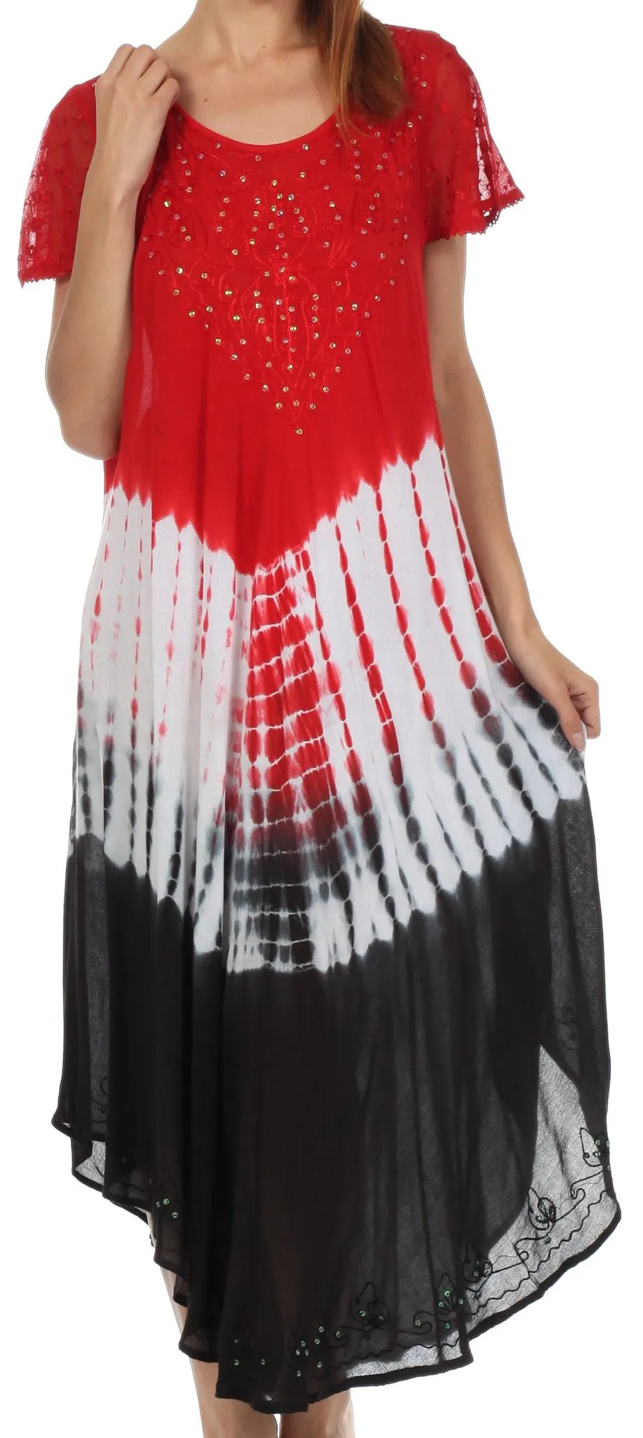 Sakkas Multi Color Tie Dye Cap Sleeve Caftan Dress / Cover Up